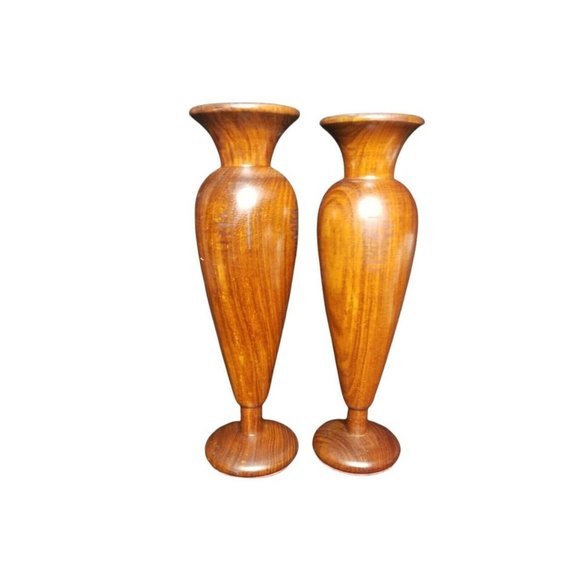 unbranded Other - Vintage Pair of Mid Century Modern Hollywood Regency Wood Bud Vase  Felt Bottoms